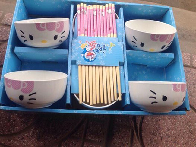 Bán buôn bộ 6 bát đũa Hello Kitty xuất Nhật