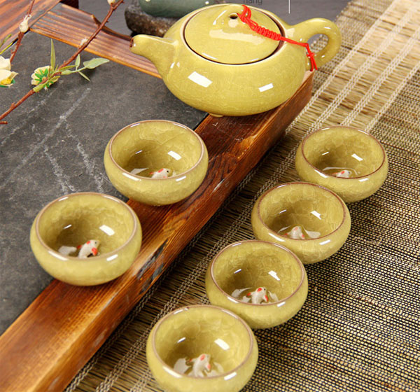 Ấm chén trà ngọc hình cá 3D