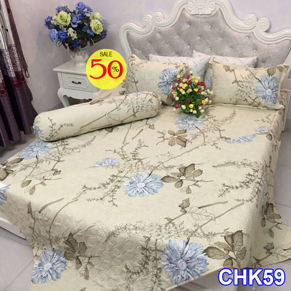 Bộ chăn ga gối cotton poly trần bông