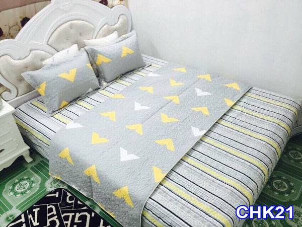 Bộ chăn ga gối cotton poly trần bông