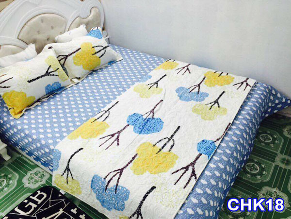 Bộ chăn ga gối cotton poly trần bông