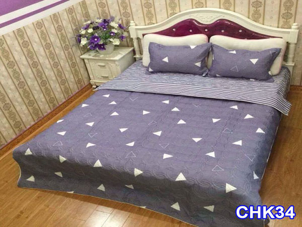 Bộ chăn ga gối cotton poly trần bông