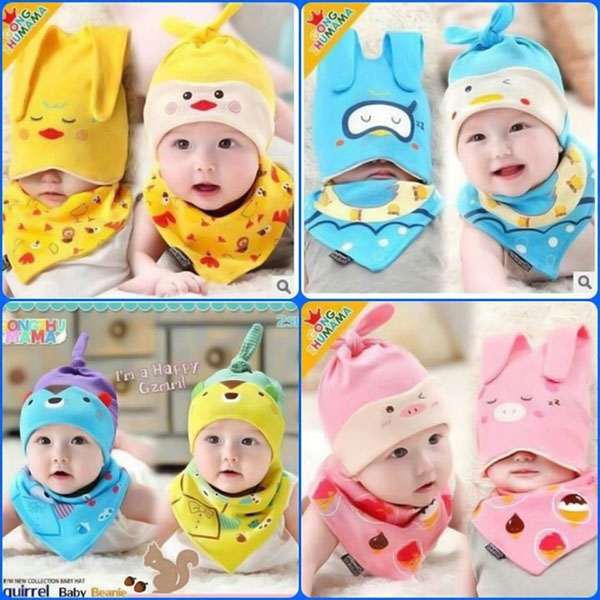Bộ mũ yếm cotton đáng yêu cho bé