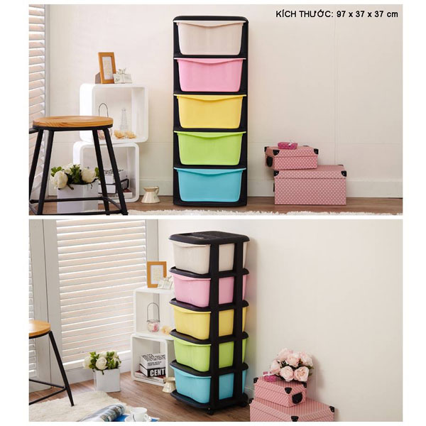Tủ nhựa ngăn kéo 5 tầng có bánh xe