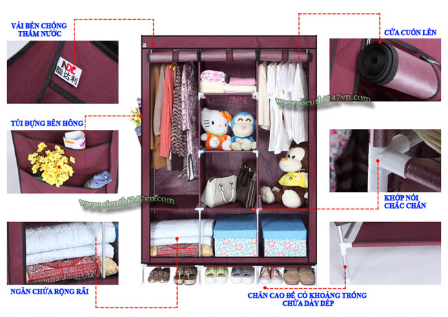 Tủ vải cao cấp 8 ngăn 3 buồng tiện dụng